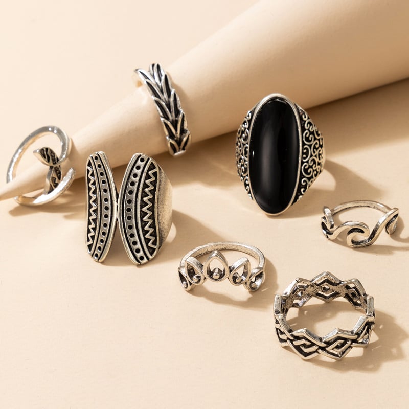 Black Oil Dripping Ring Set - Image 1