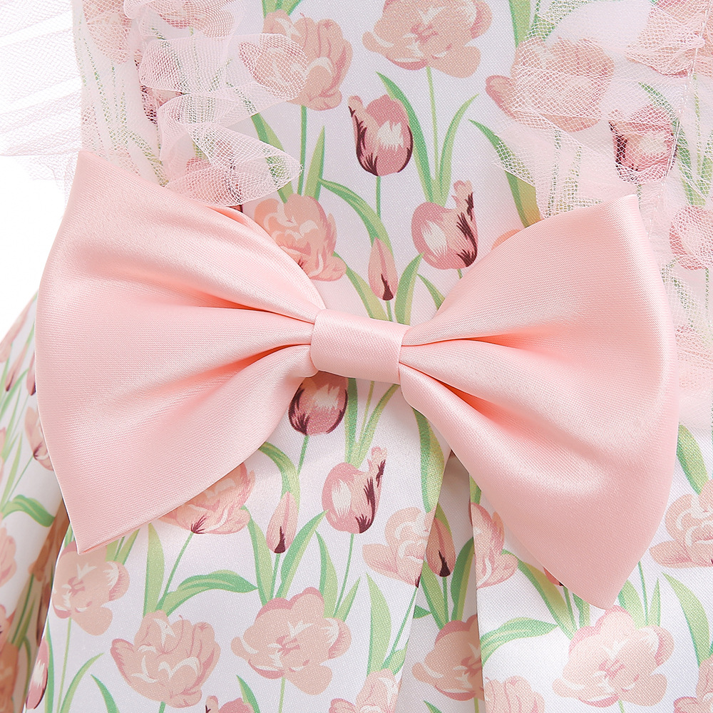 Girls' Fashion Simple Mesh Printed Dress Image 5