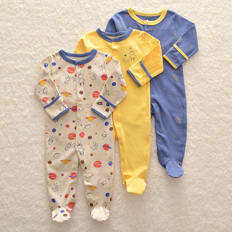 Baby Cotton-Wrapped Foot One-Piece Romper,Long-Sleeved Romper, Foot-Wrapped Climbing Suit