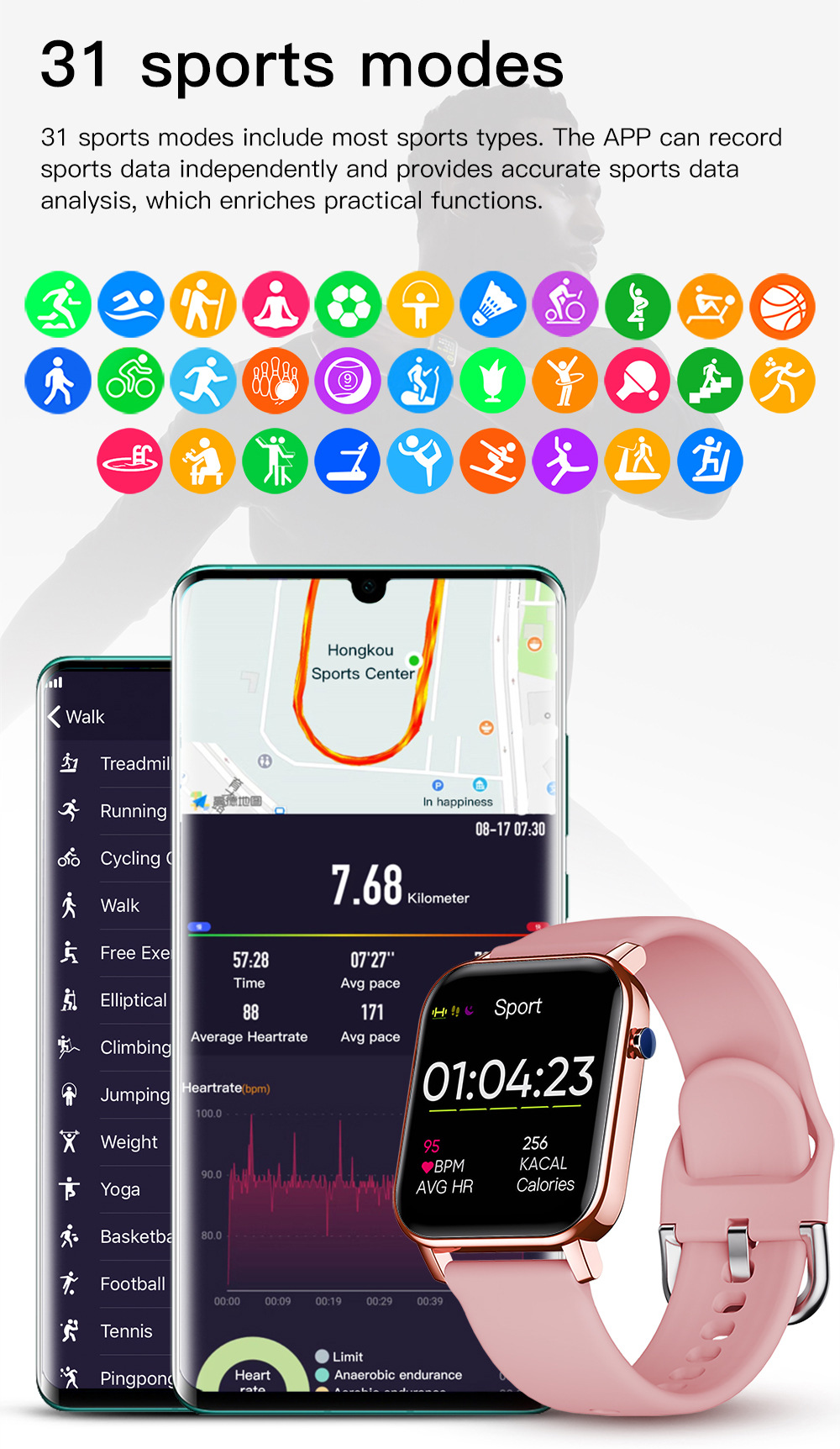 Multi-sport mode health smart watch