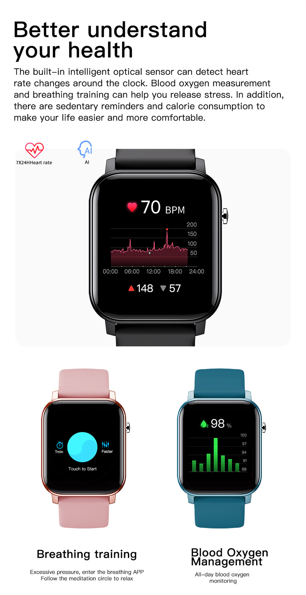 Multi-sport mode health smart watch