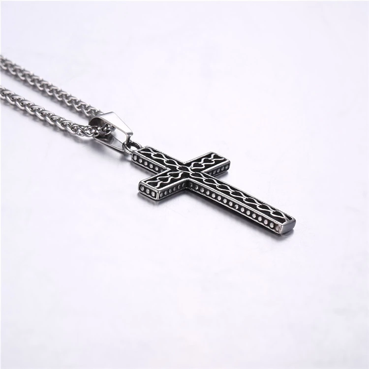 U7 316L stainless steel gold plated christianity jewelry unique black mens vintage cross necklace with chain