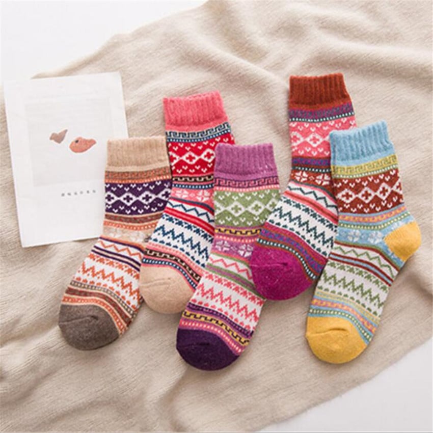 Ethnic wind cashmere socks in purple