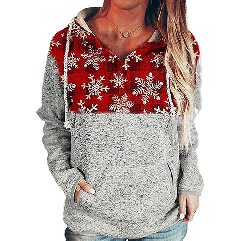 Christmas Print Pullover Hooded Ladies Sweater Image 2