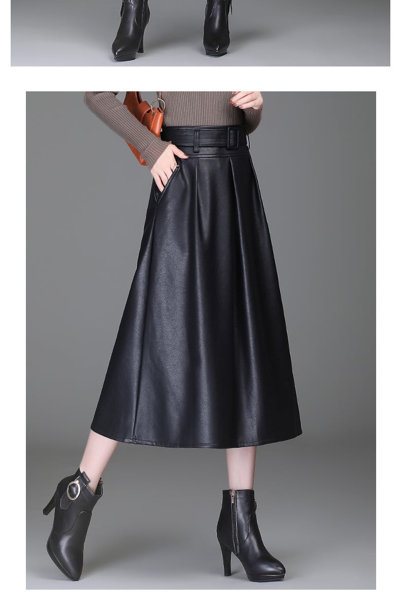 High-waist Western PU Leather Skirt - Black