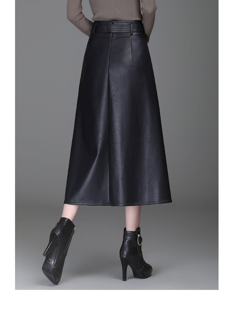 High-waist Western PU Leather Skirt - Red