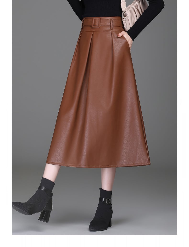 High-waist Western PU Leather Skirt in Different Colors