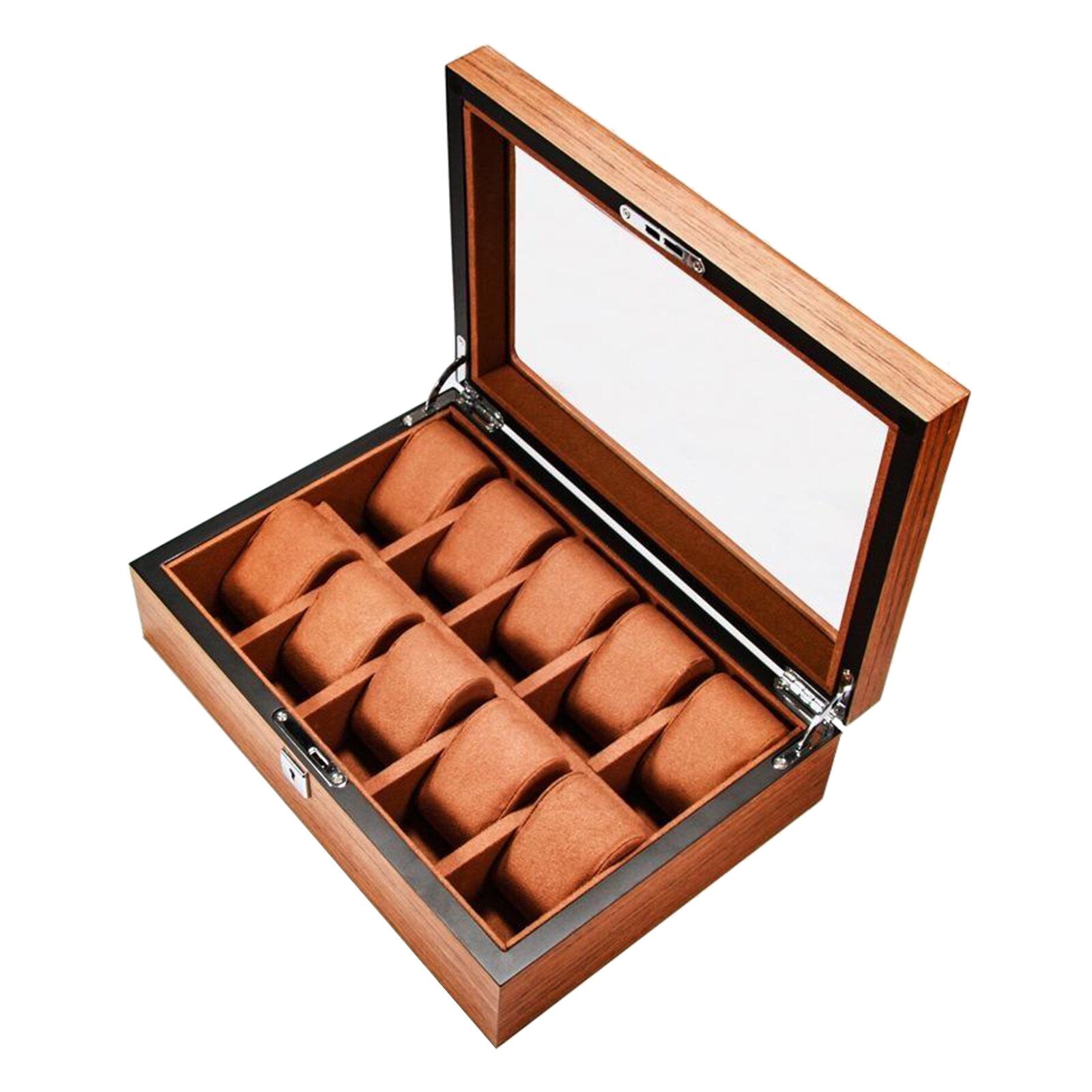 男女木质手表盒,手表盒,木制表壳收纳盒(带透明玻璃窗)