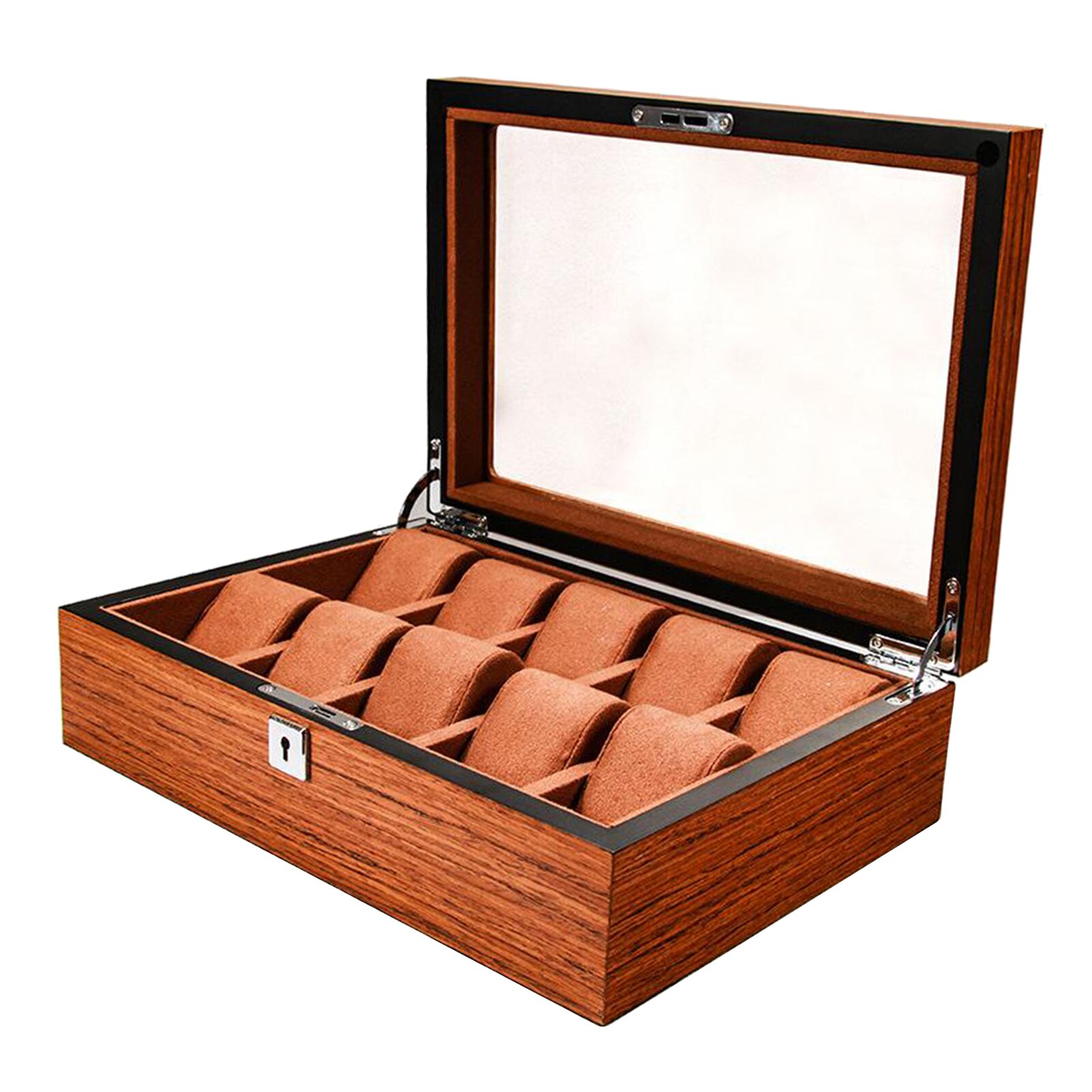 男女木质手表盒,手表盒,木制表壳收纳盒(带透明玻璃窗)