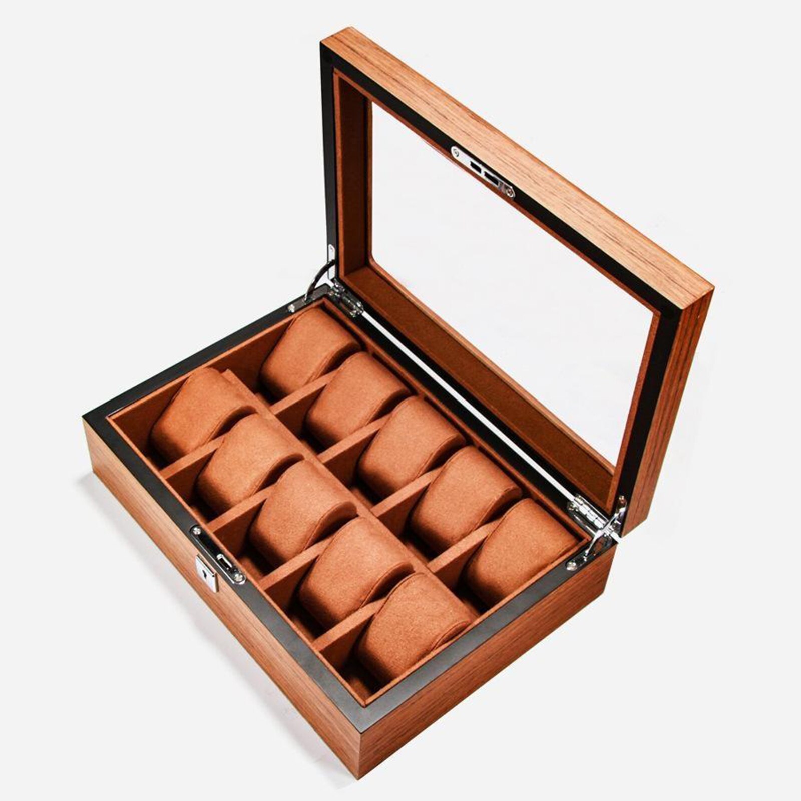 男女木质手表盒,手表盒,木制表壳收纳盒(带透明玻璃窗)