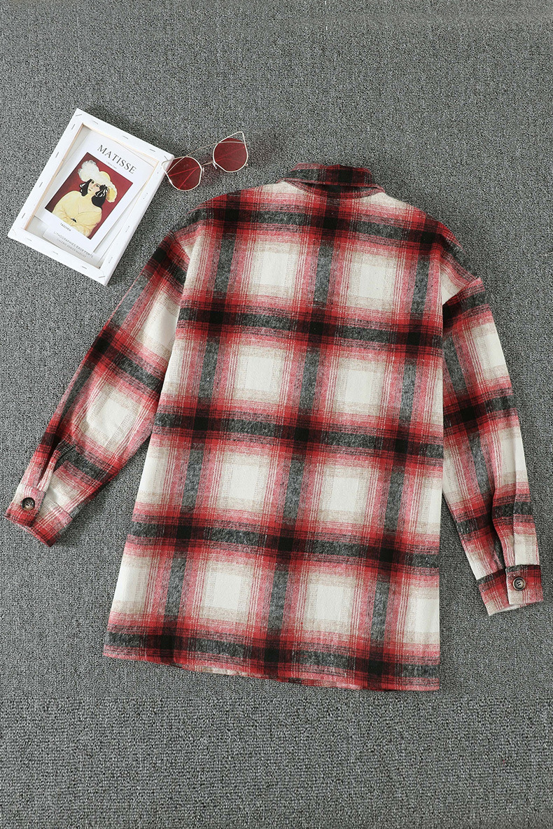 Plaid Stitching Lapel Long Sleeve Shirt - Style 2