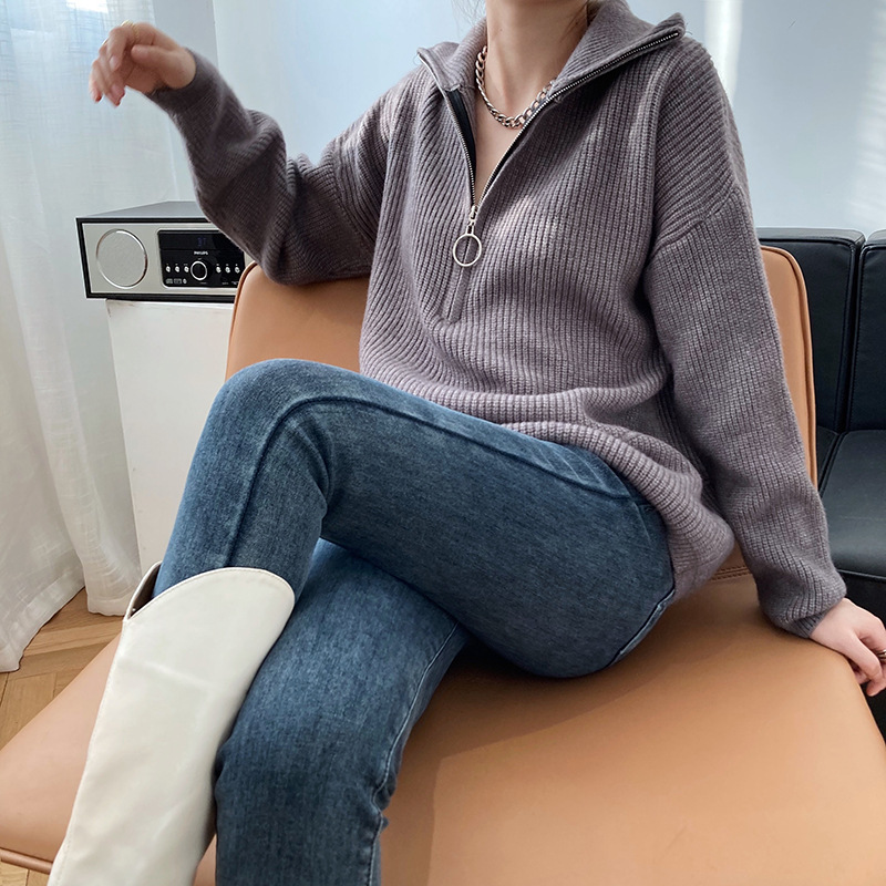 High Neck Zipper Lazy Loose Pullover Sweater Image 4