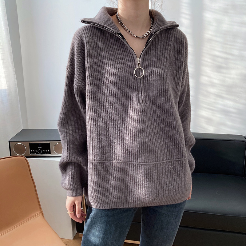 High Neck Zipper Lazy Loose Pullover Sweater Image 8