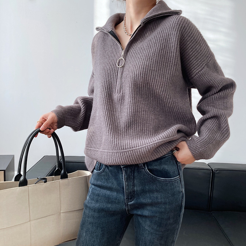 High Neck Zipper Lazy Loose Pullover Sweater Image 9