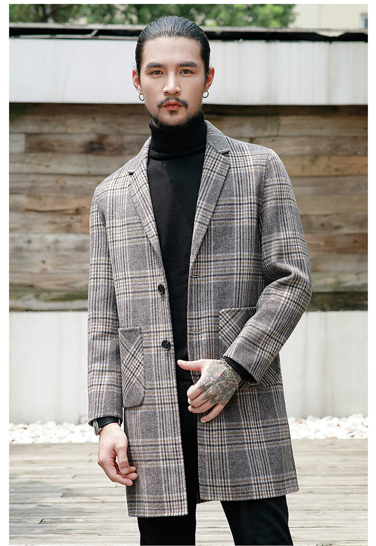 Houndstooth Reversible Men's Plaid Woolen Coat