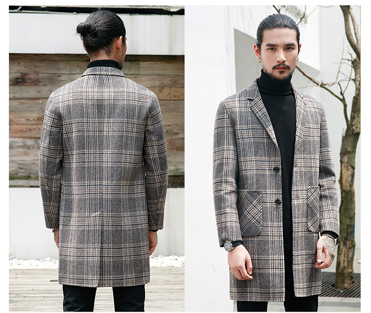 Houndstooth Reversible Men's Plaid Woolen Coat