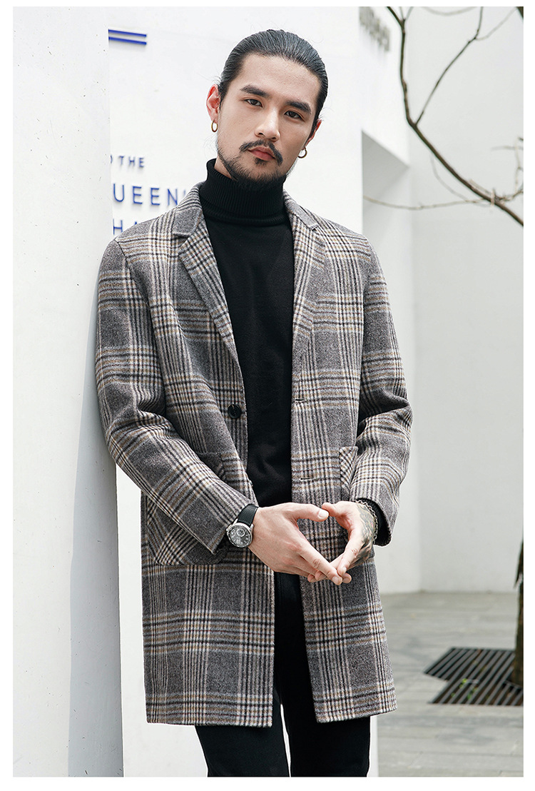 Houndstooth Reversible Men's Plaid Woolen Coat