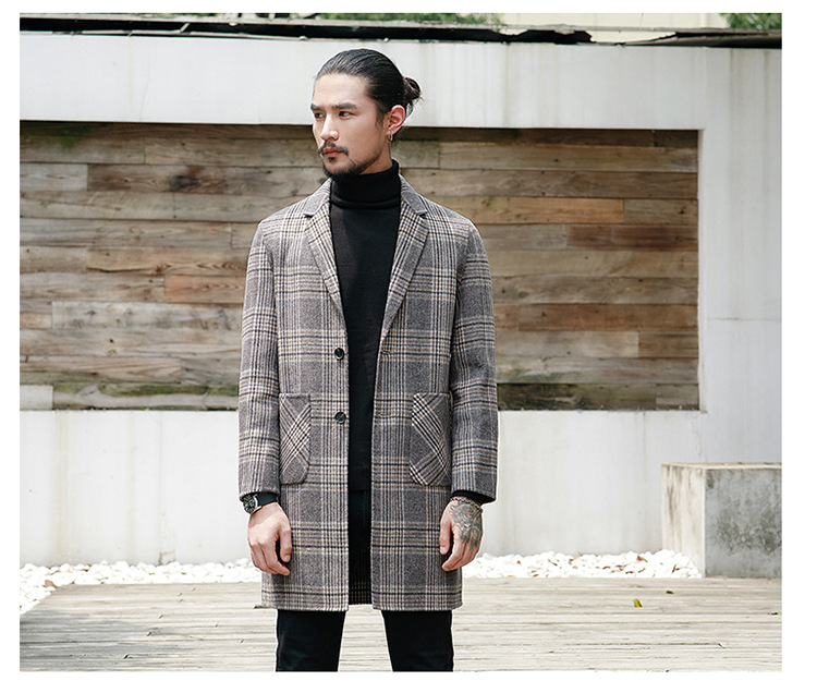 Houndstooth Reversible Men's Plaid Woolen Coat