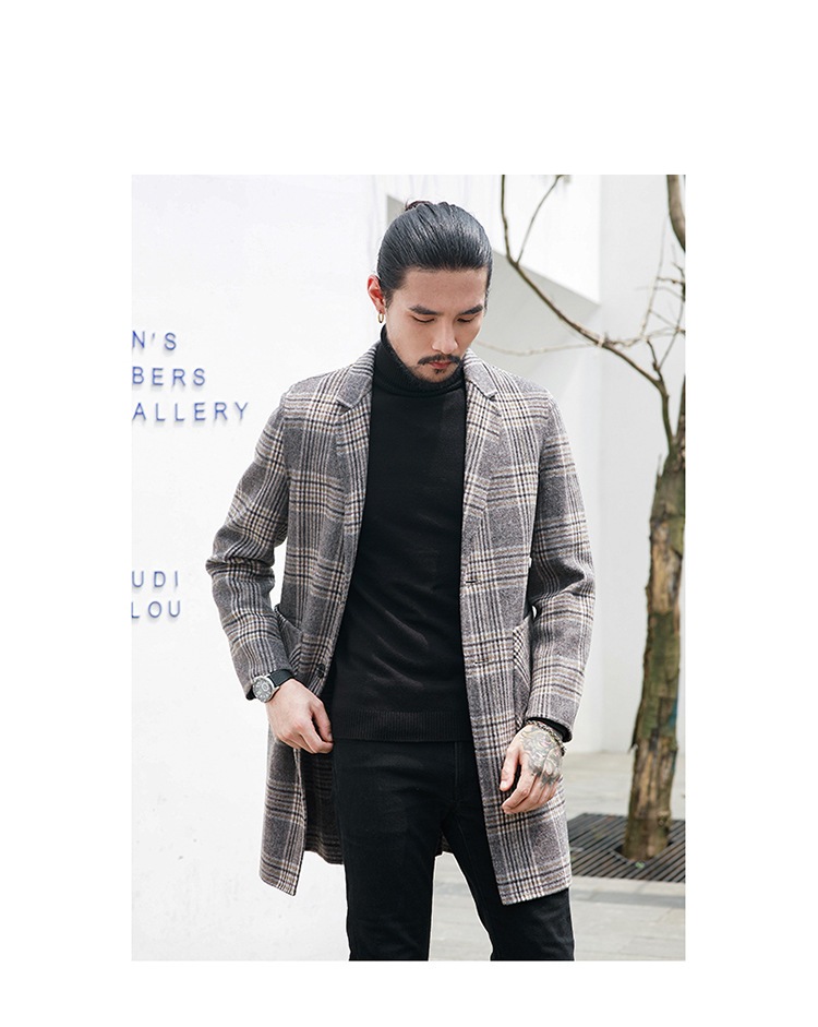 Houndstooth Reversible Men's Plaid Woolen Coat