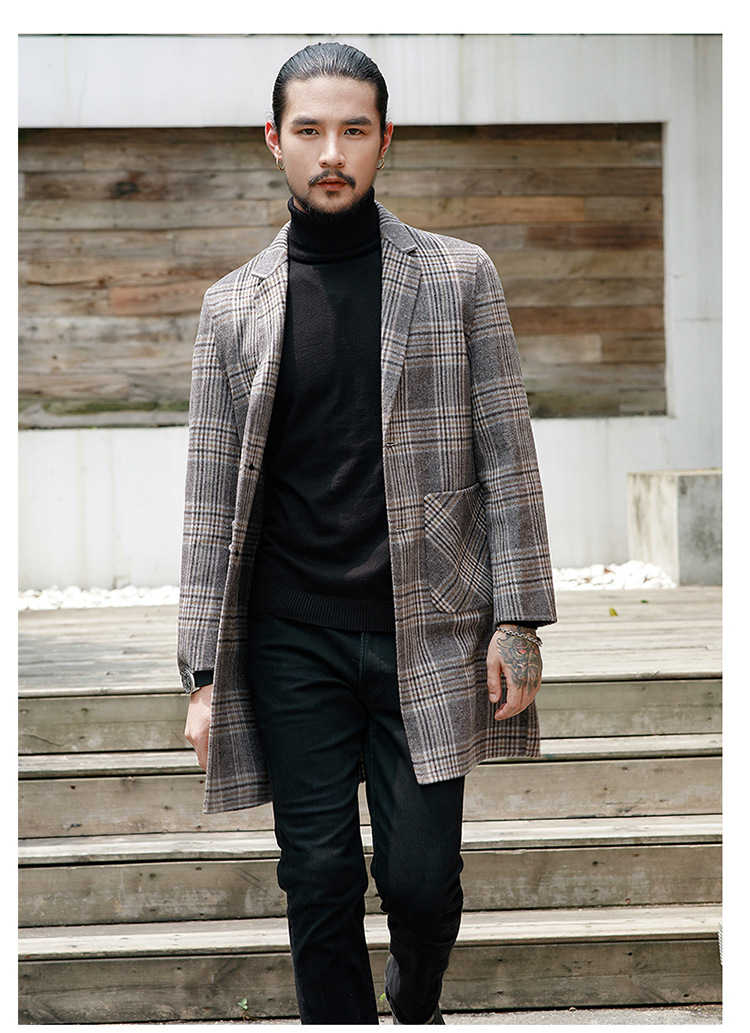 Houndstooth Reversible Men's Plaid Woolen Coat