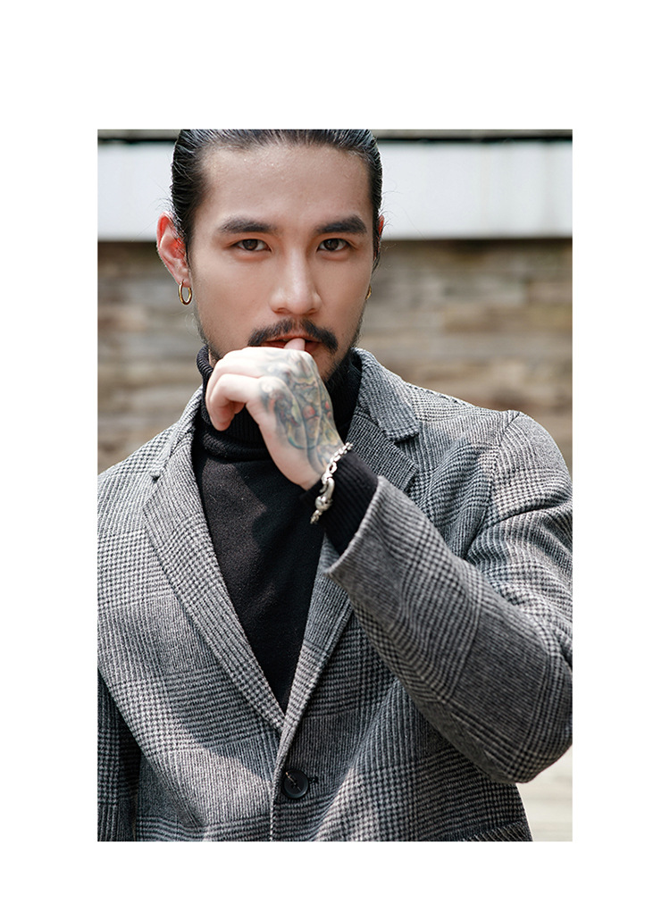 Houndstooth Reversible Men's Plaid Woolen Coat