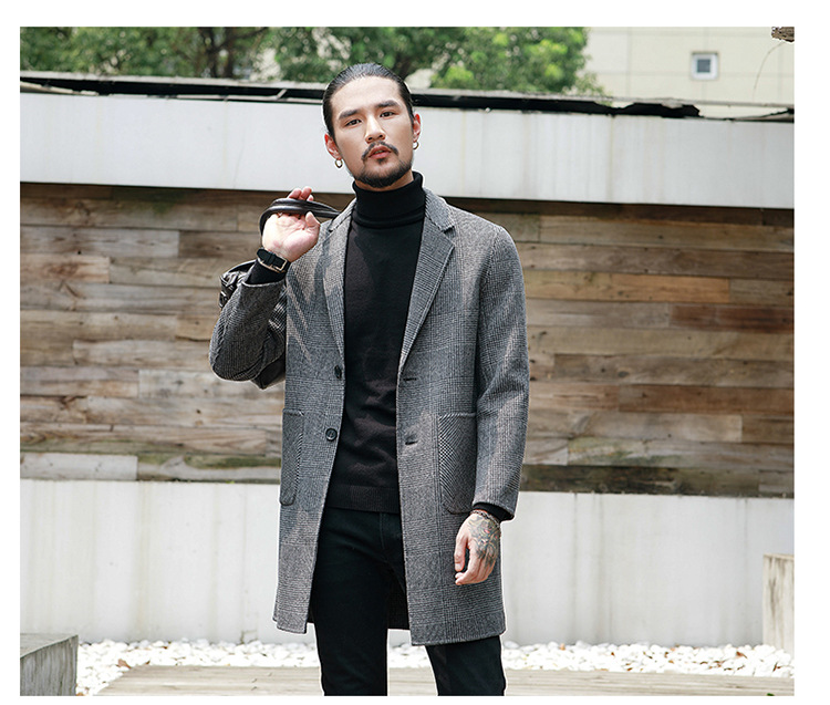 Houndstooth Reversible Men's Plaid Woolen Coat