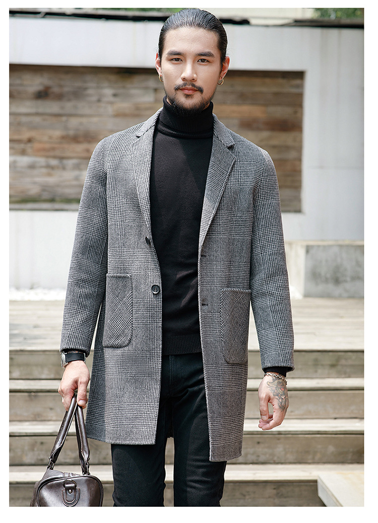 Houndstooth Reversible Men's Plaid Woolen Coat