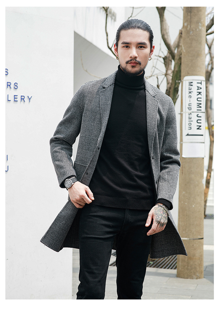 Houndstooth Reversible Men's Plaid Woolen Coat