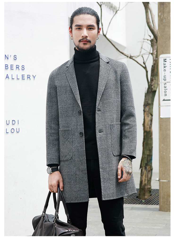 Houndstooth Reversible Men's Plaid Woolen Coat