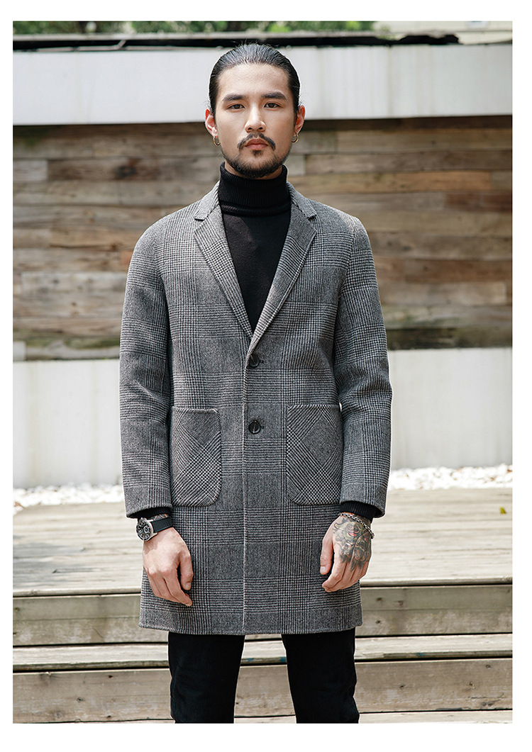 Houndstooth Reversible Men's Plaid Woolen Coat