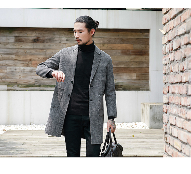 Houndstooth Reversible Men's Plaid Woolen Coat