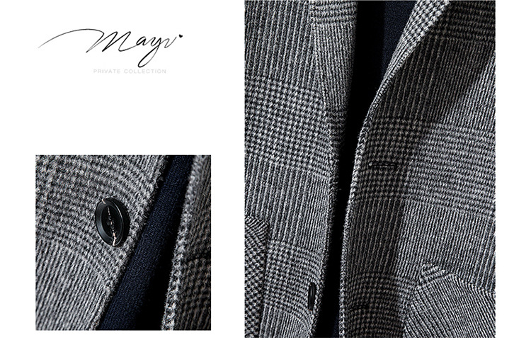 Houndstooth Reversible Men's Plaid Woolen Coat