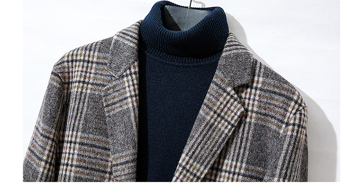 Houndstooth Reversible Men's Plaid Woolen Coat