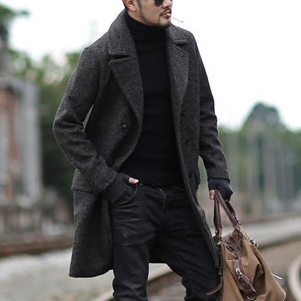 Men's Lapel Woolen Trench Coat