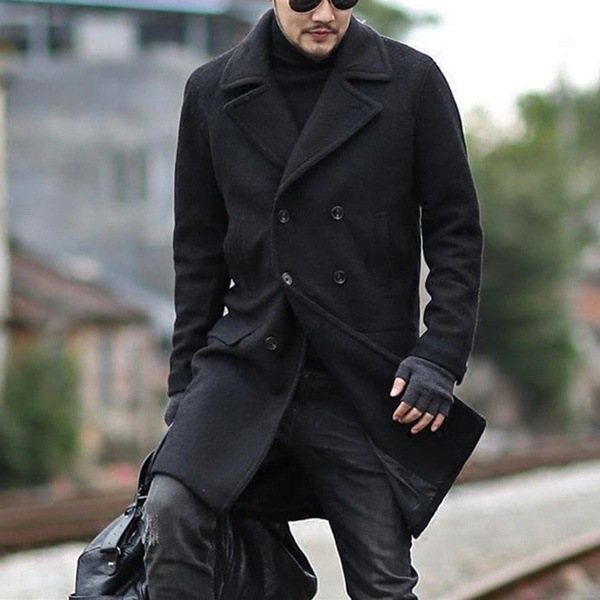 Men's Lapel Woolen Trench Coat