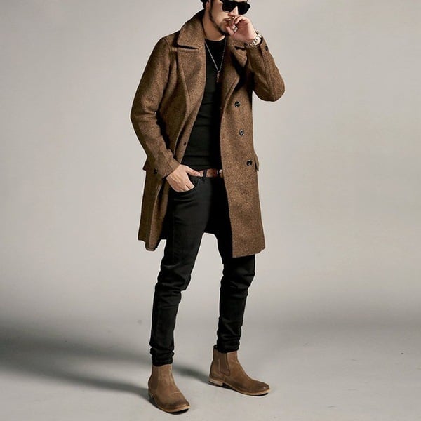 Men's Lapel Woolen Trench Coat