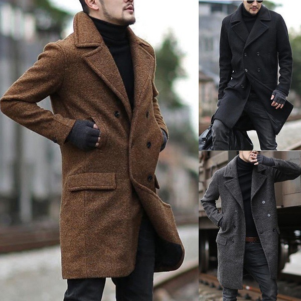 Men's Lapel Woolen Trench Coat