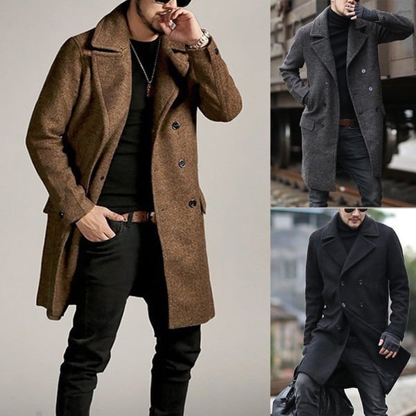 Men's Lapel Woolen Trench Coat