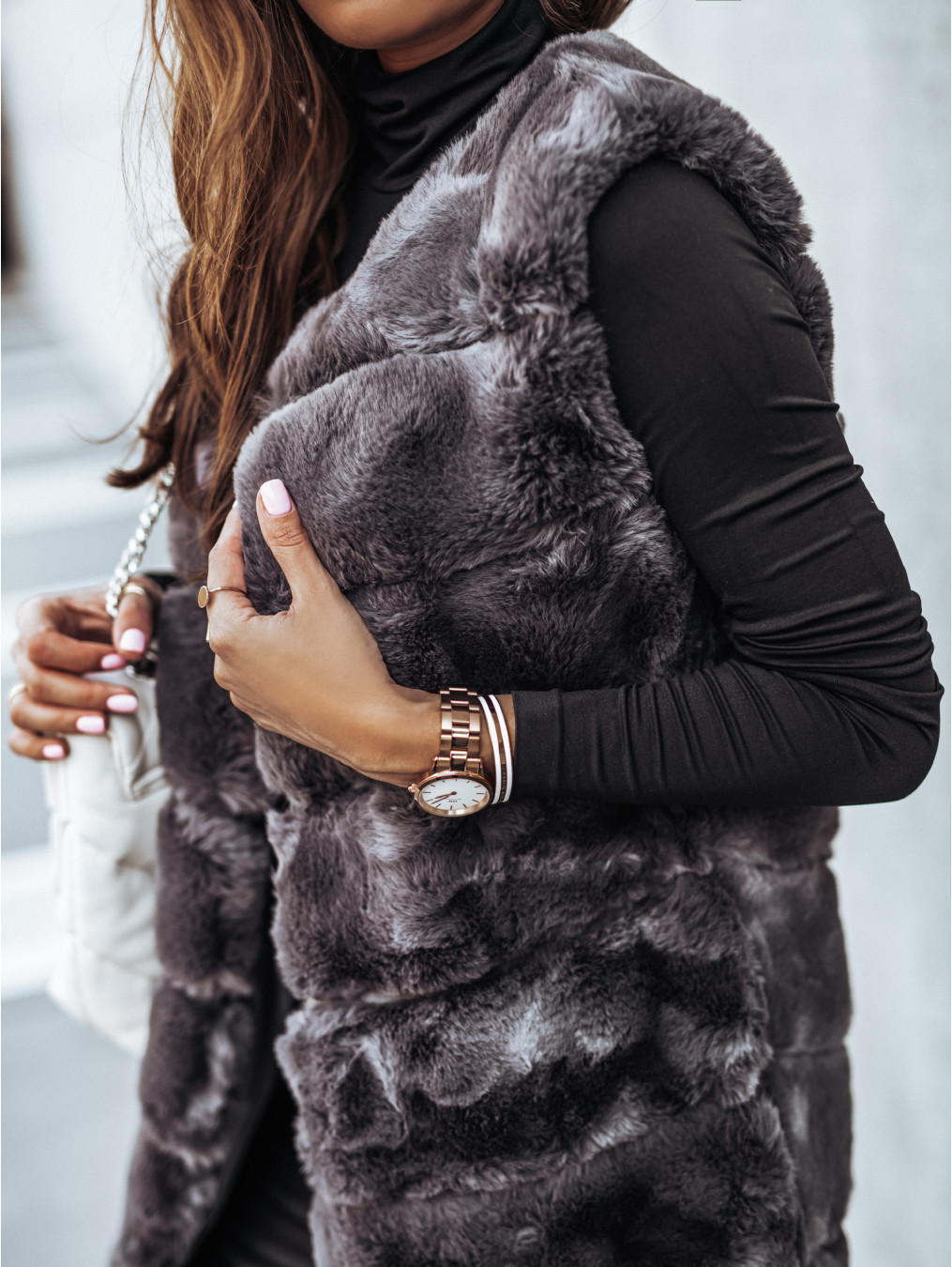 Long Round Neck Fur Vest Jacket 2