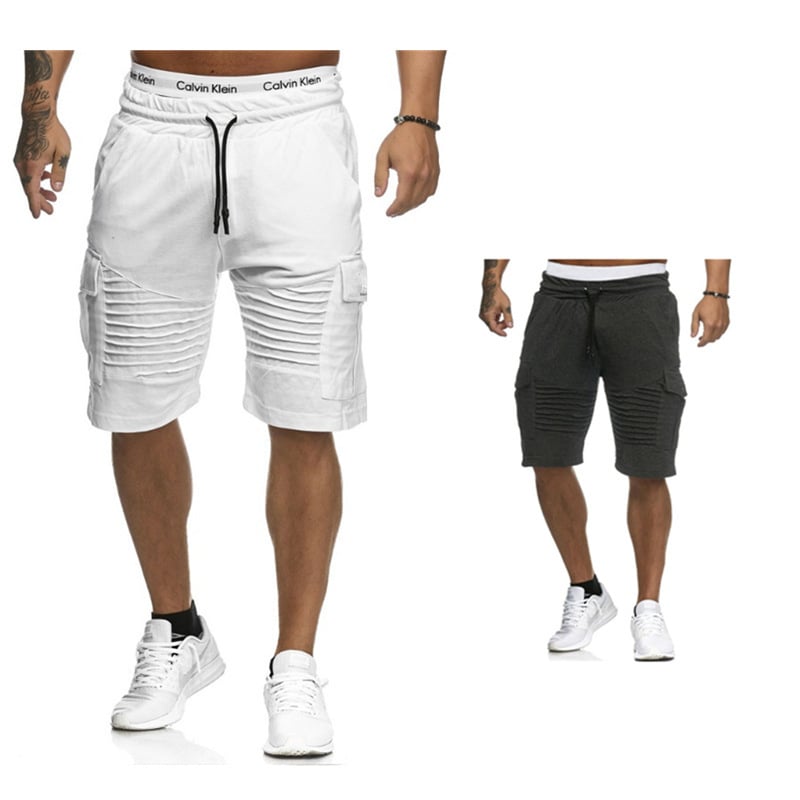 Men's pleated lace-up shorts in white