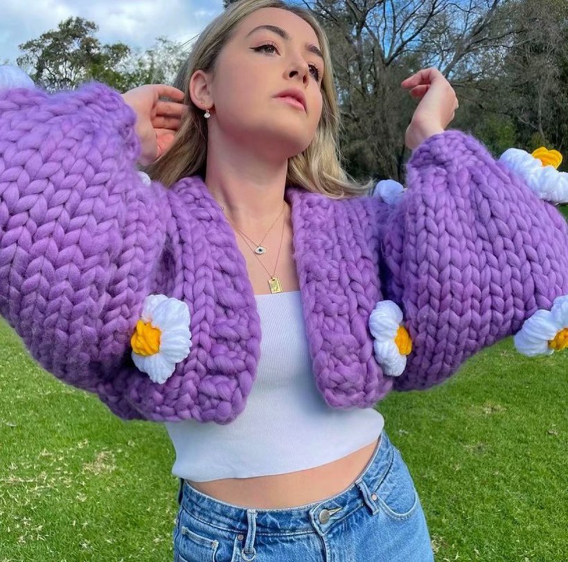 Purple Crochet Cardigan Sweater