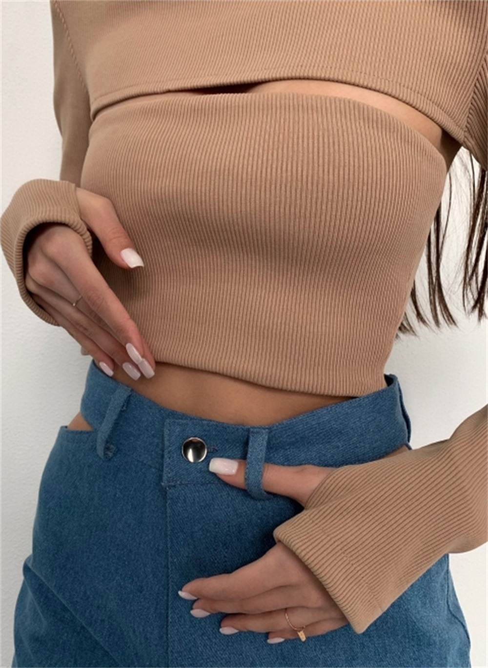 Hollow High-neck Ribbed Sweater Image 1