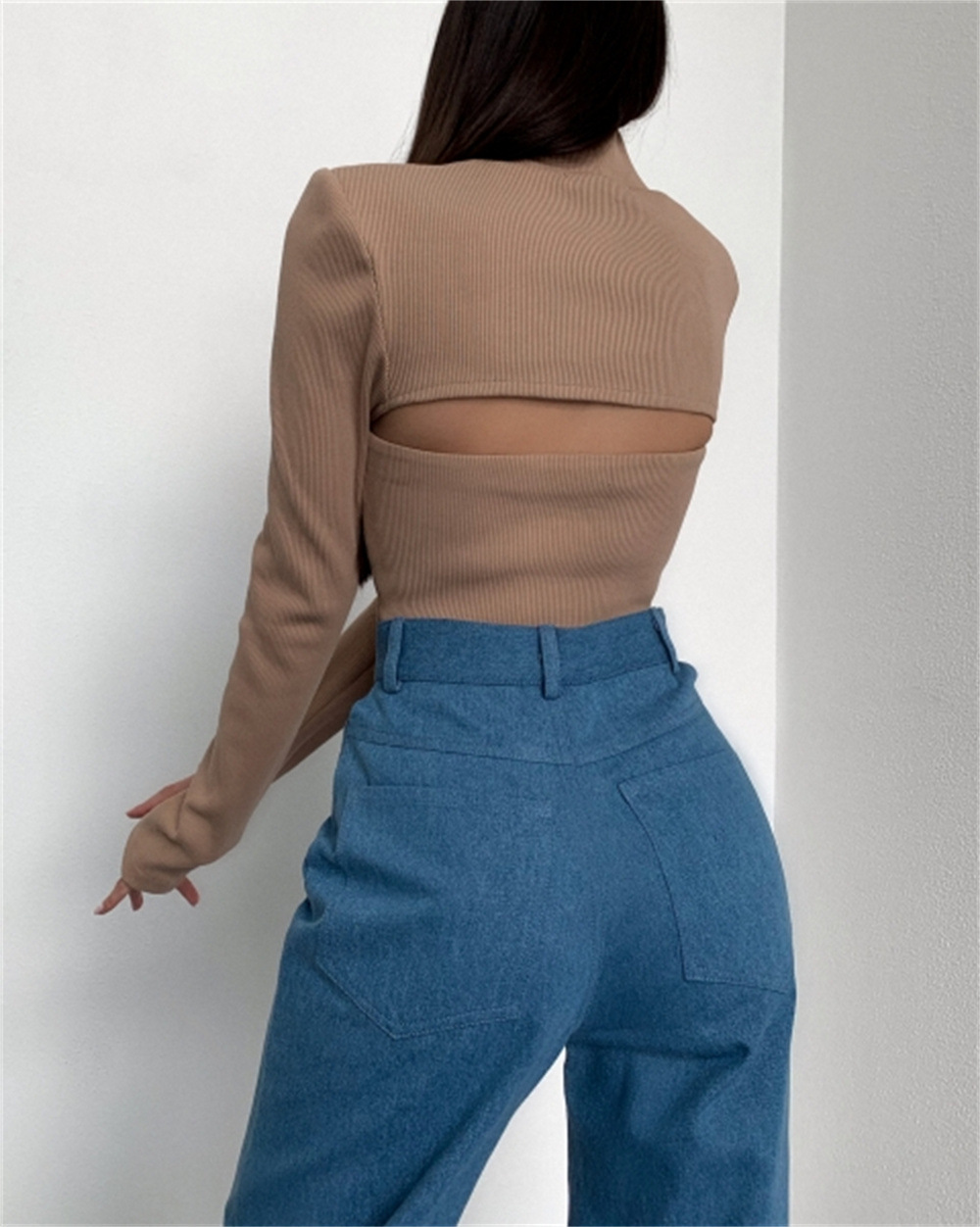 Hollow High-neck Ribbed Sweater Image 3
