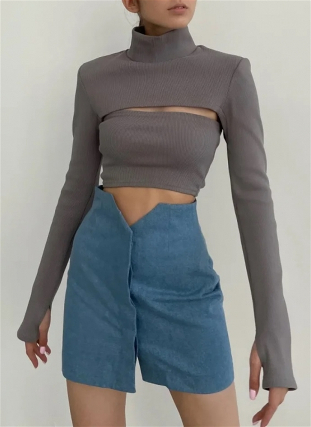 Hollow High-neck Ribbed Sweater Image 4
