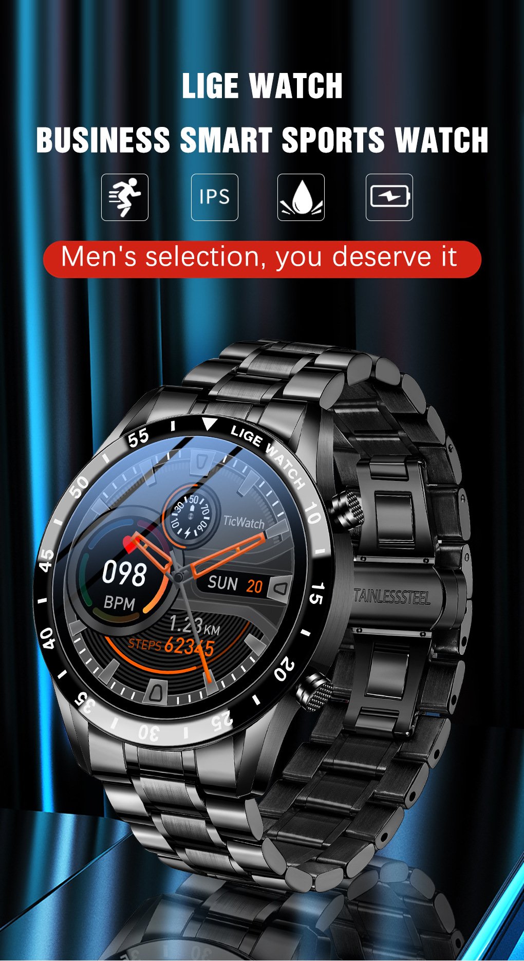 Lige Smart Watch - Black