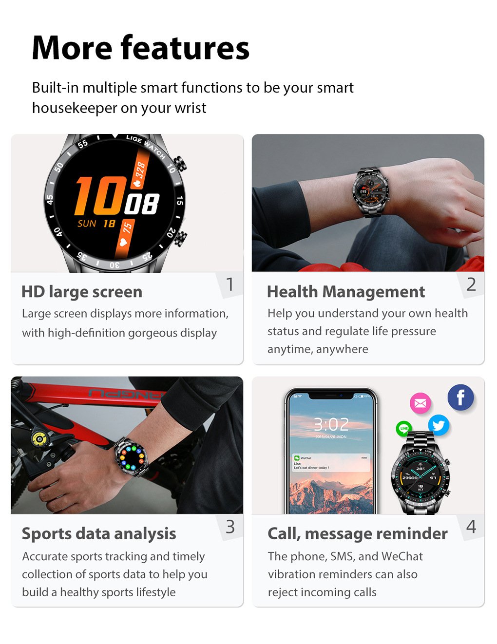 Lige Smart Watch - Gray