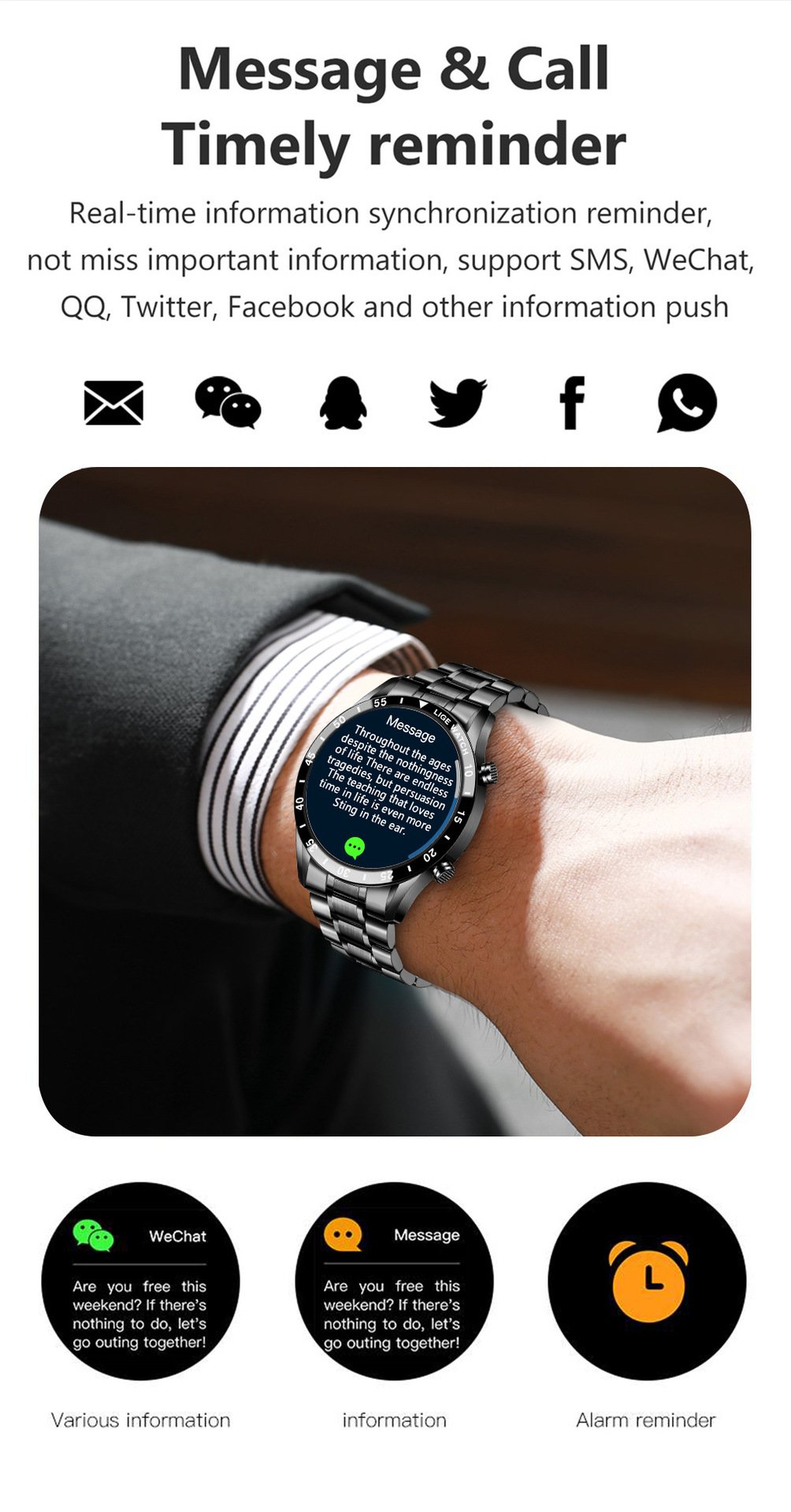 Lige Smart Watch in Black Color
