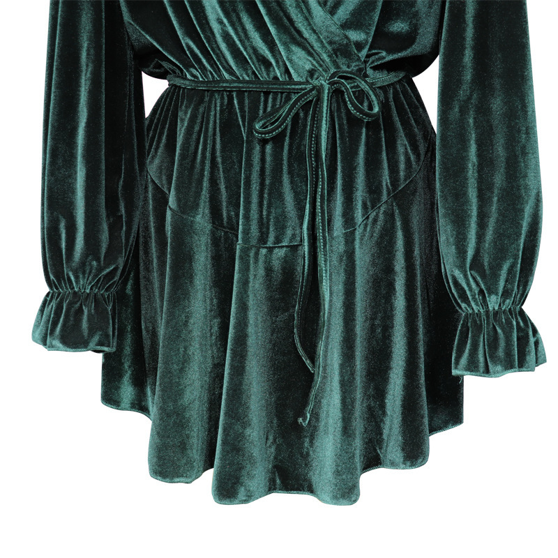 Damenmode Langarm V-Ausschnitt Kleid Bild 3