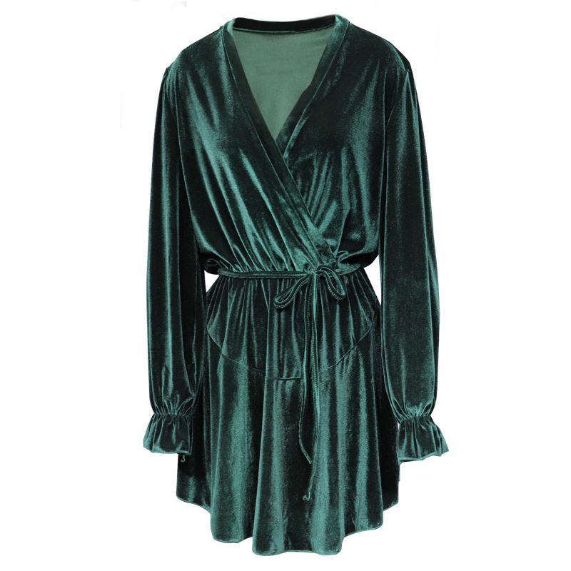 Damenmode Langarm V-Ausschnitt Kleid Bild 9