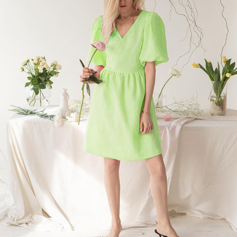 Women's V-neck Half Sleeves Loose Dress Image 3